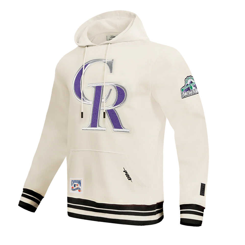 MLB COLORADO ROCKIES RETRO CLASSIC MEN'S PULLOVER HOODIE (EGGSHELL/ BLACK) - Image 2