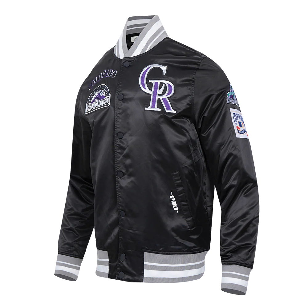 MLB COLORADO ROCKIES RETRO CLASSIC MEN'S RIB SATIN JACKET (BLACK/GRAY) - Image 2