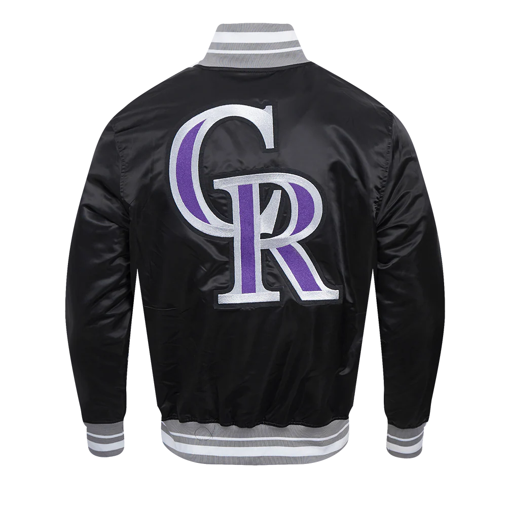 MLB COLORADO ROCKIES RETRO CLASSIC MEN'S RIB SATIN JACKET (BLACK/GRAY) - Image 3