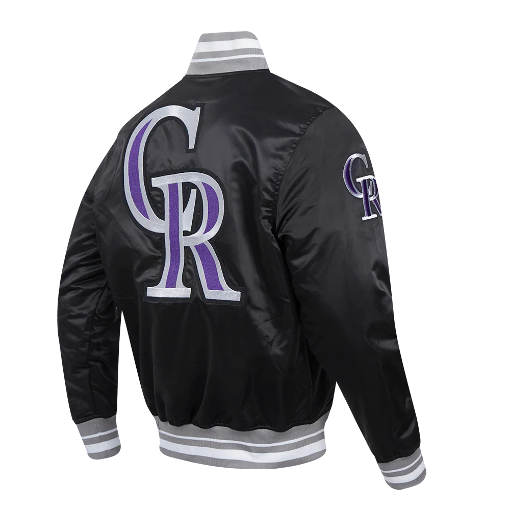MLB COLORADO ROCKIES RETRO CLASSIC MEN'S RIB SATIN JACKET (BLACK/GRAY) - Image 4