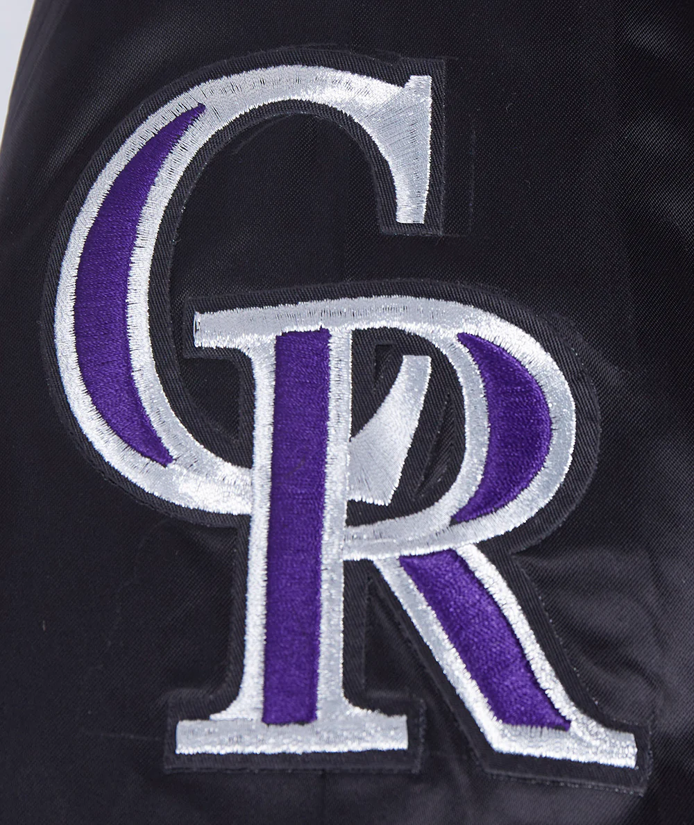 MLB COLORADO ROCKIES RETRO CLASSIC MEN'S RIB SATIN JACKET (BLACK/GRAY) - Image 6