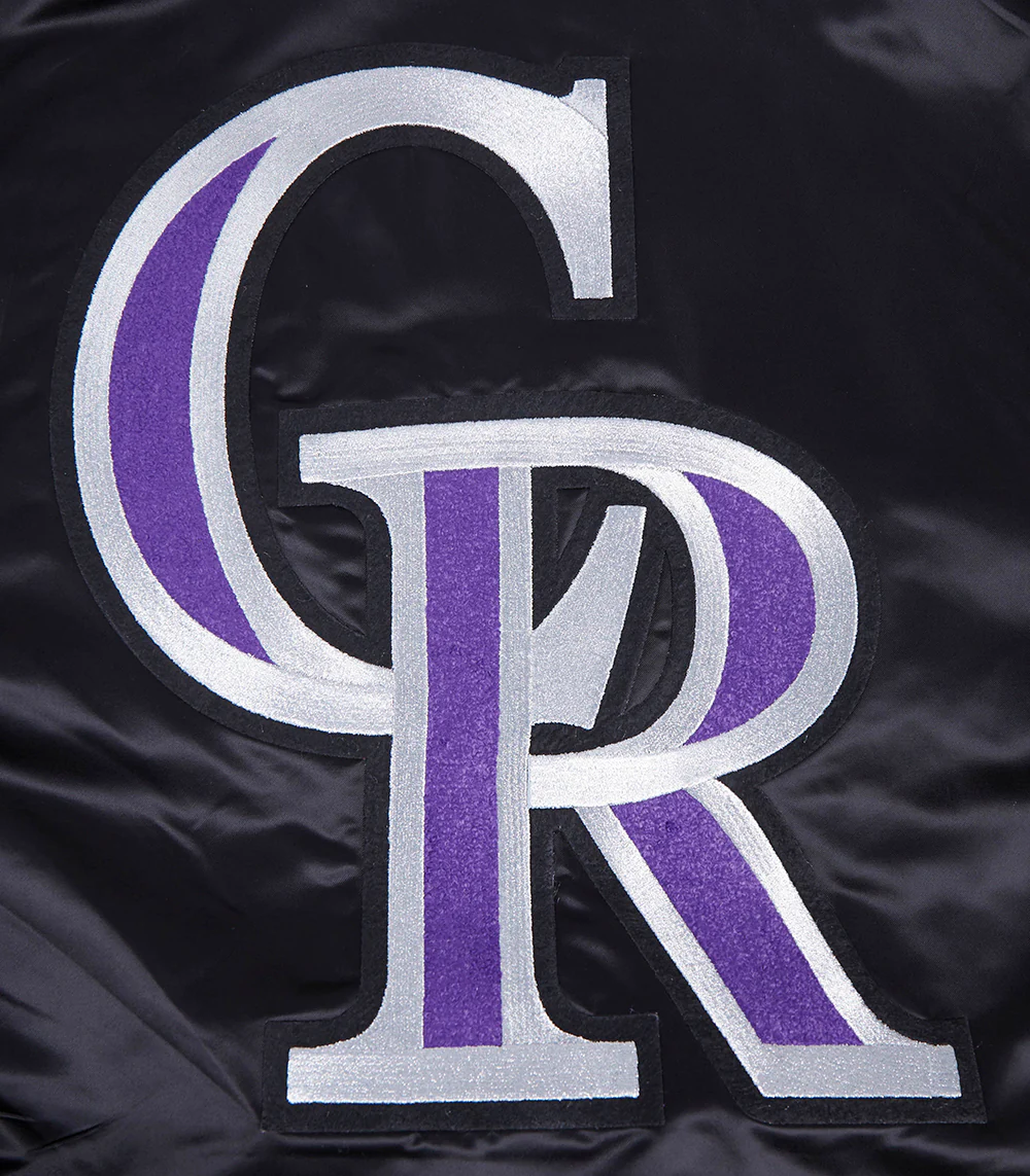 MLB COLORADO ROCKIES RETRO CLASSIC MEN'S RIB SATIN JACKET (BLACK/GRAY) - Image 8
