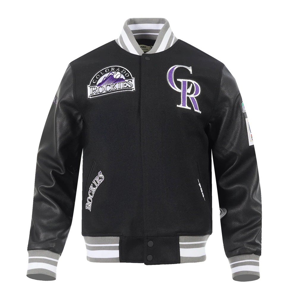 MLB COLORADO ROCKIES RETRO CLASSIC MEN'S RIB VARSITY JACKET (BLACK/GRAY)