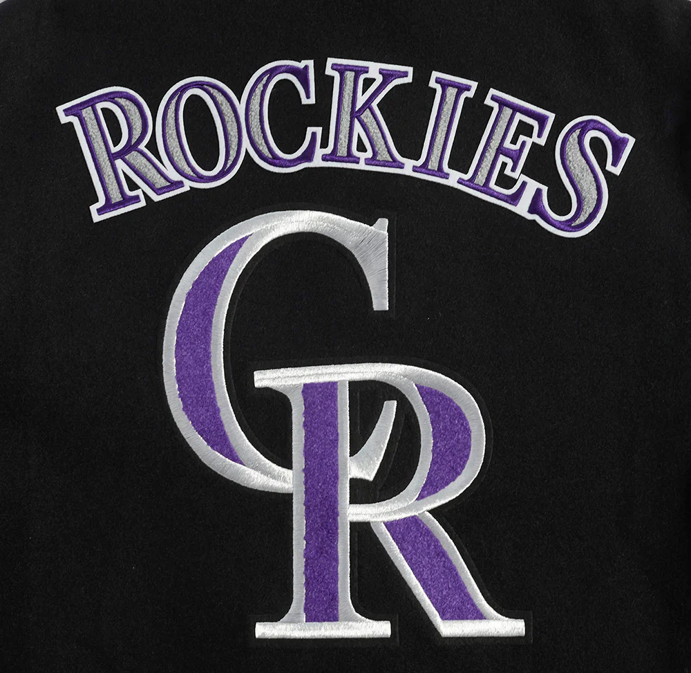 MLB COLORADO ROCKIES RETRO CLASSIC MEN'S RIB VARSITY JACKET (BLACK/GRAY) - Image 6