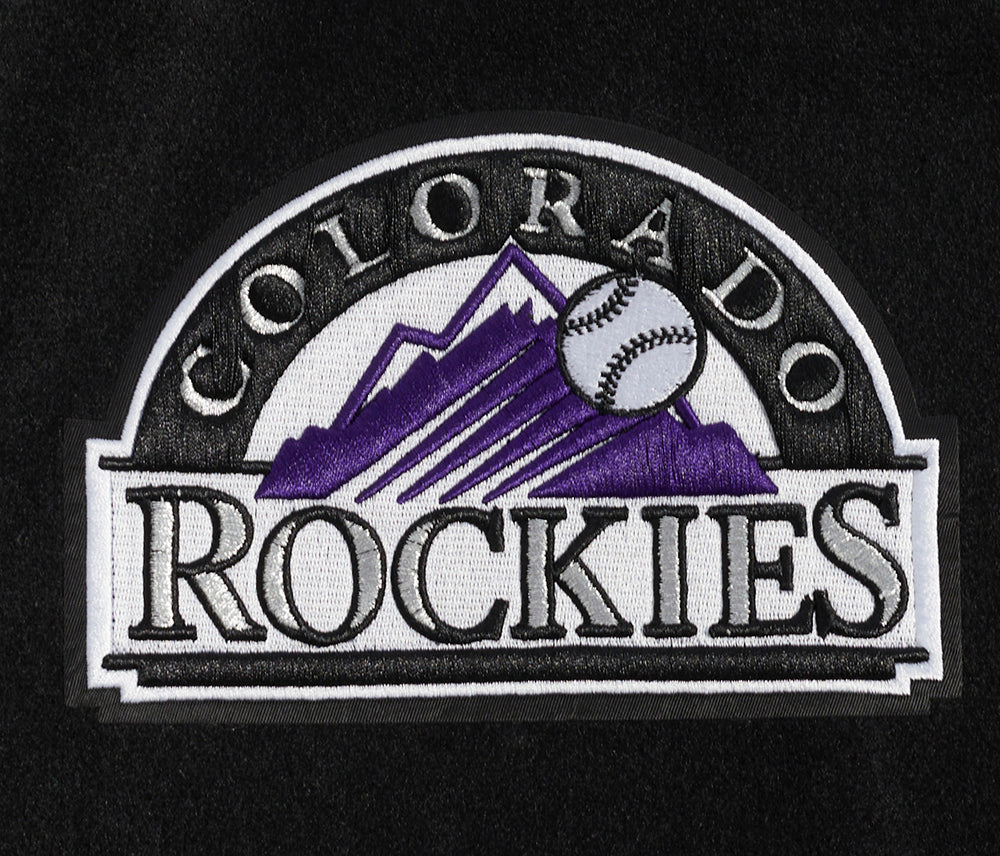 MLB COLORADO ROCKIES RETRO CLASSIC MEN'S RIB VARSITY JACKET (BLACK/GRAY) - Image 7