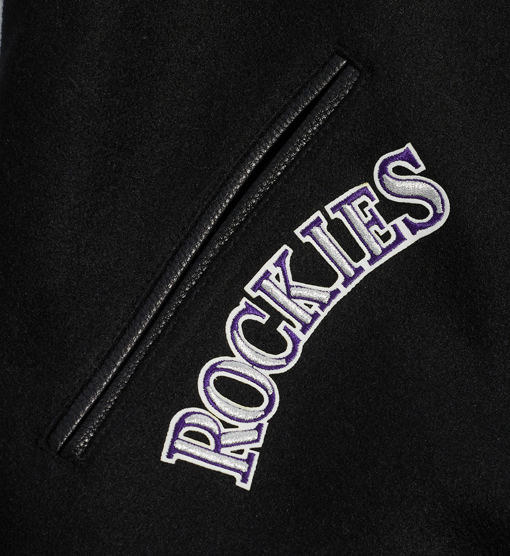 MLB COLORADO ROCKIES RETRO CLASSIC MEN'S RIB VARSITY JACKET (BLACK/GRAY) - Image 8