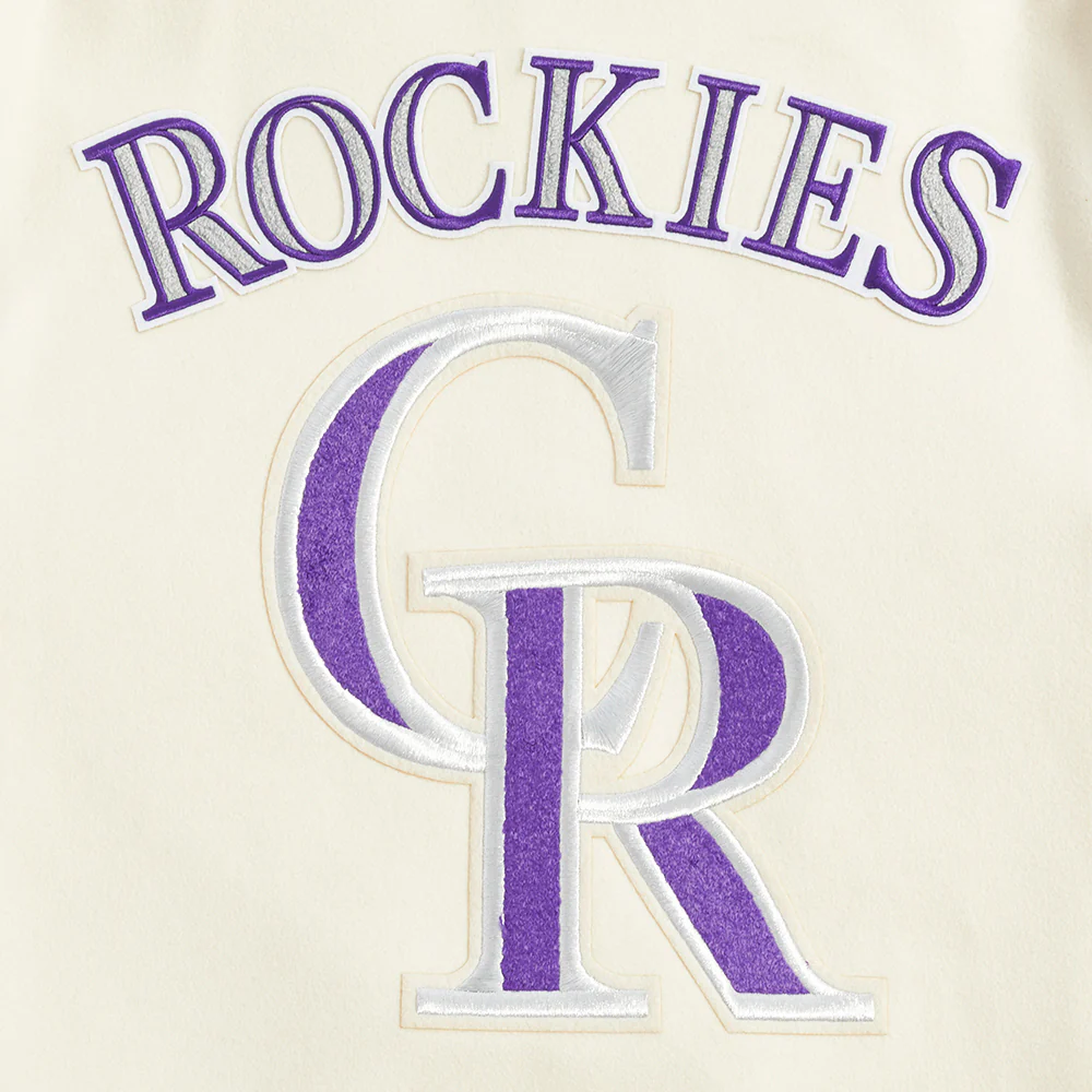 MLB COLORADO ROCKIES RETRO CLASSIC MEN'S RIB VARSITY JACKET (EGGSHELL/ BLACK) - Image 6