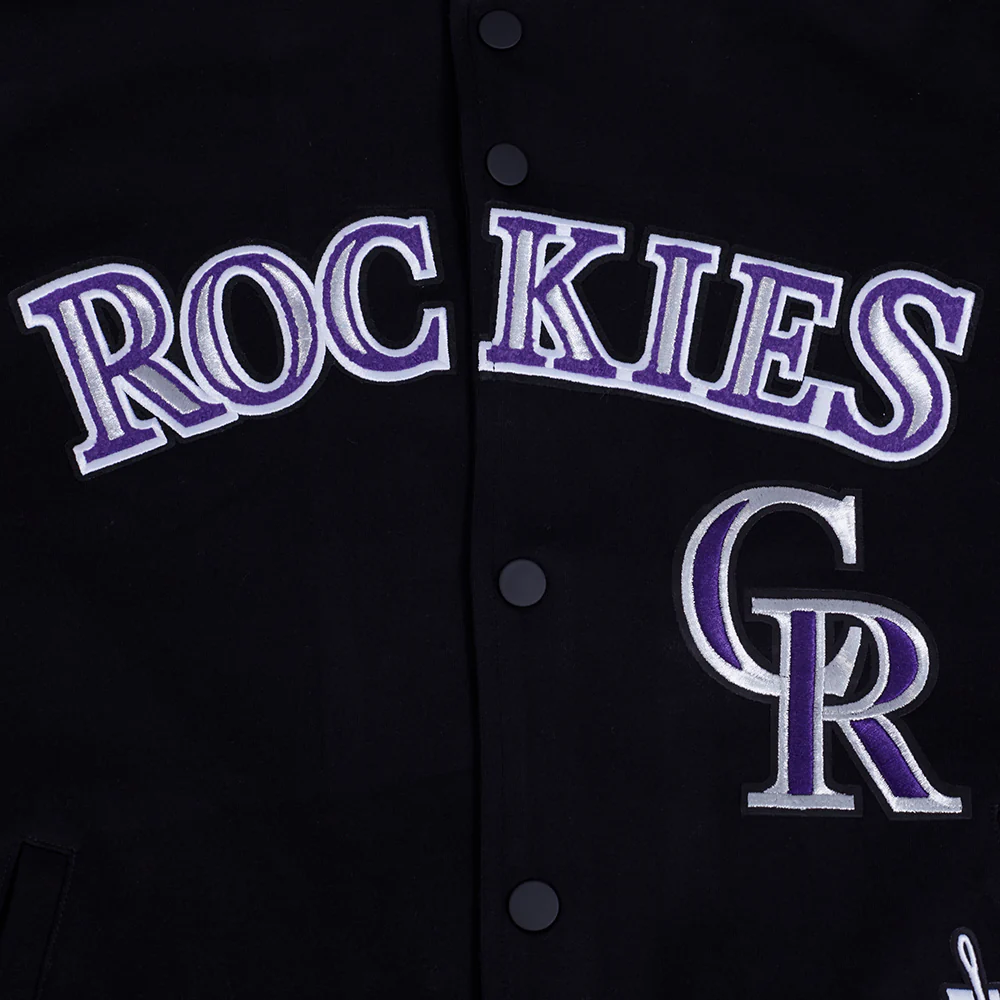 MLB COLORADO ROCKIES CURRENT LOGO PRO GAME DAY MEN'S DOUBLE KNIT JACKET (BLACK/SILVER/WHITE) - Image 5