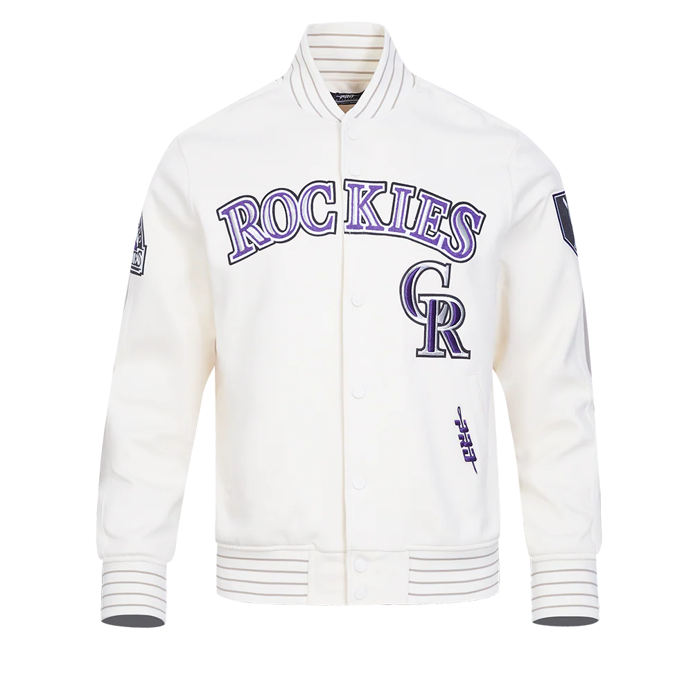 MLB COLORADO ROCKIES CURRENT LOGO PRO GAME DAY MEN'S DOUBLE KNIT JACKET (EGGSHELL/TAUPE/EGSHELL)