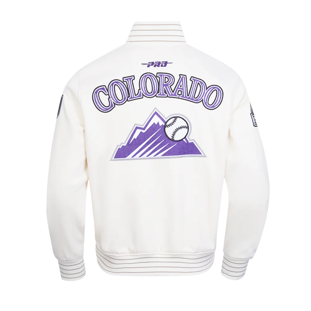 MLB COLORADO ROCKIES CURRENT LOGO PRO GAME DAY MEN'S DOUBLE KNIT JACKET (EGGSHELL/TAUPE/EGSHELL) - Image 3