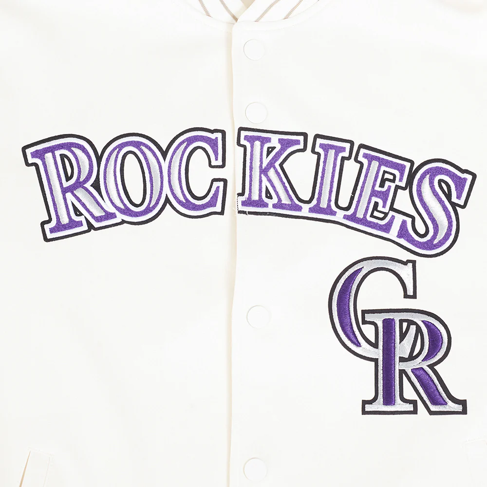 MLB COLORADO ROCKIES CURRENT LOGO PRO GAME DAY MEN'S DOUBLE KNIT JACKET (EGGSHELL/TAUPE/EGSHELL) - Image 5