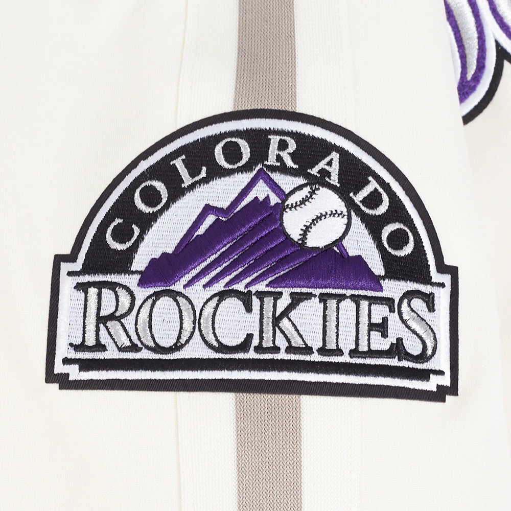 MLB COLORADO ROCKIES CURRENT LOGO PRO GAME DAY MEN'S DOUBLE KNIT JACKET (EGGSHELL/TAUPE/EGSHELL) - Image 6