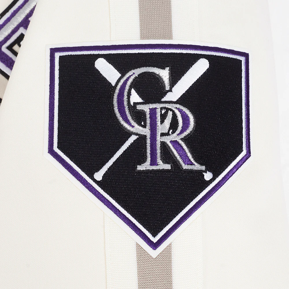 MLB COLORADO ROCKIES CURRENT LOGO PRO GAME DAY MEN'S DOUBLE KNIT JACKET (EGGSHELL/TAUPE/EGSHELL) - Image 7
