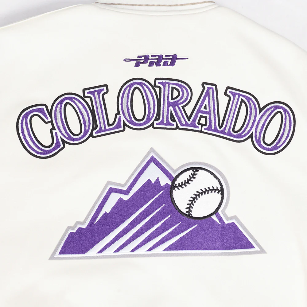 MLB COLORADO ROCKIES CURRENT LOGO PRO GAME DAY MEN'S DOUBLE KNIT JACKET (EGGSHELL/TAUPE/EGSHELL) - Image 8