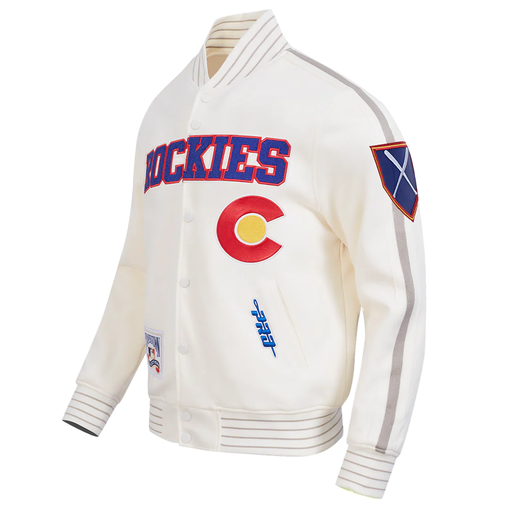 MLB COLORADO ROCKIES COOPERSTOWN LOGO PRO GAME DAY MEN'S DOUBLE KNIT JACKET (EGGSHELL/TAUPE/EGGSHELL) - Image 2