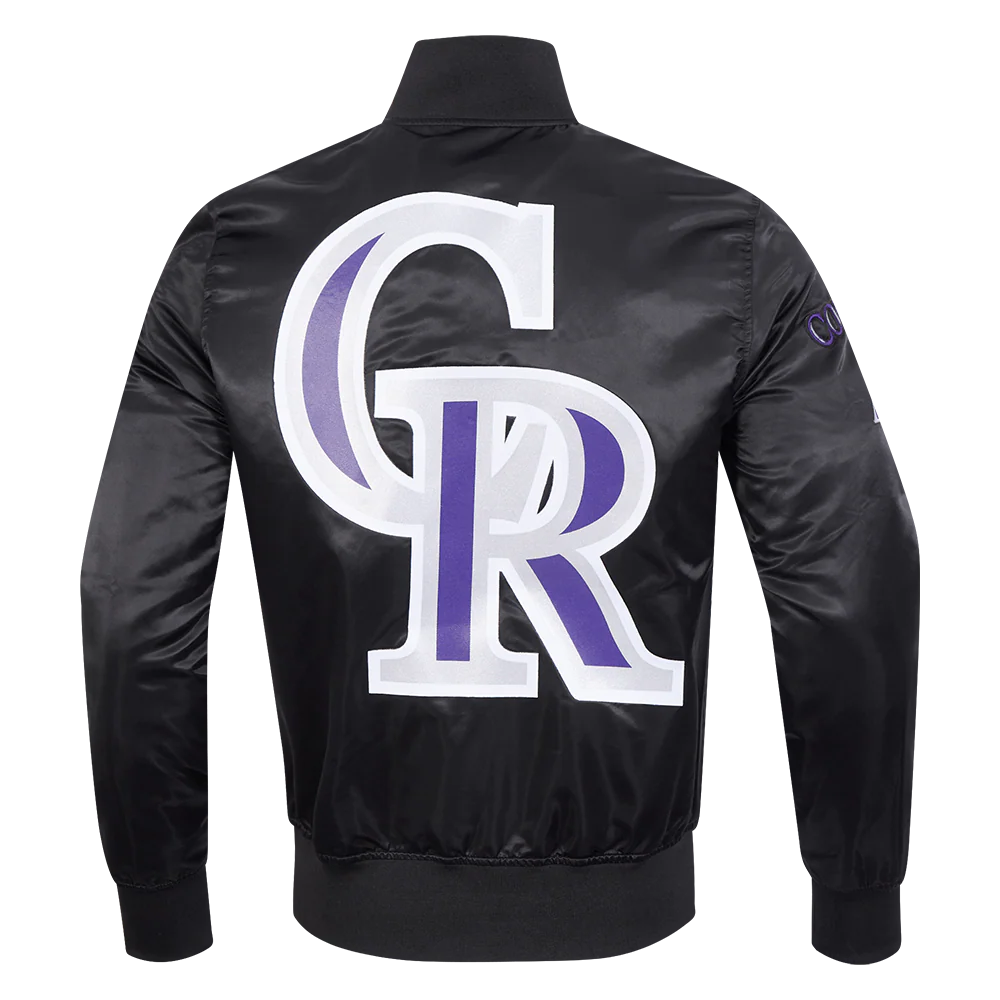 MLB COLORADO ROCKIES BIG LOGO MEN'S SATIN JACKET (BLACK) - Image 3