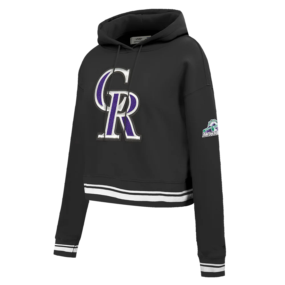 MLB COLORADO ROCKIES RETRO CLASSIC WOMEN'S RIB CROPPED PULLOVER HOODIE (BLACK) - Image 2