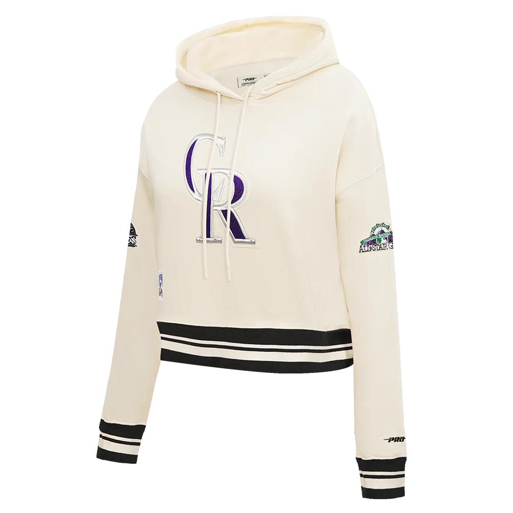 MLB COLORADO ROCKIES RETRO CLASSIC WOMEN'S RIB CROPPED PULLOVER HOODIE (EGGSHELL/ BLACK) - Image 13