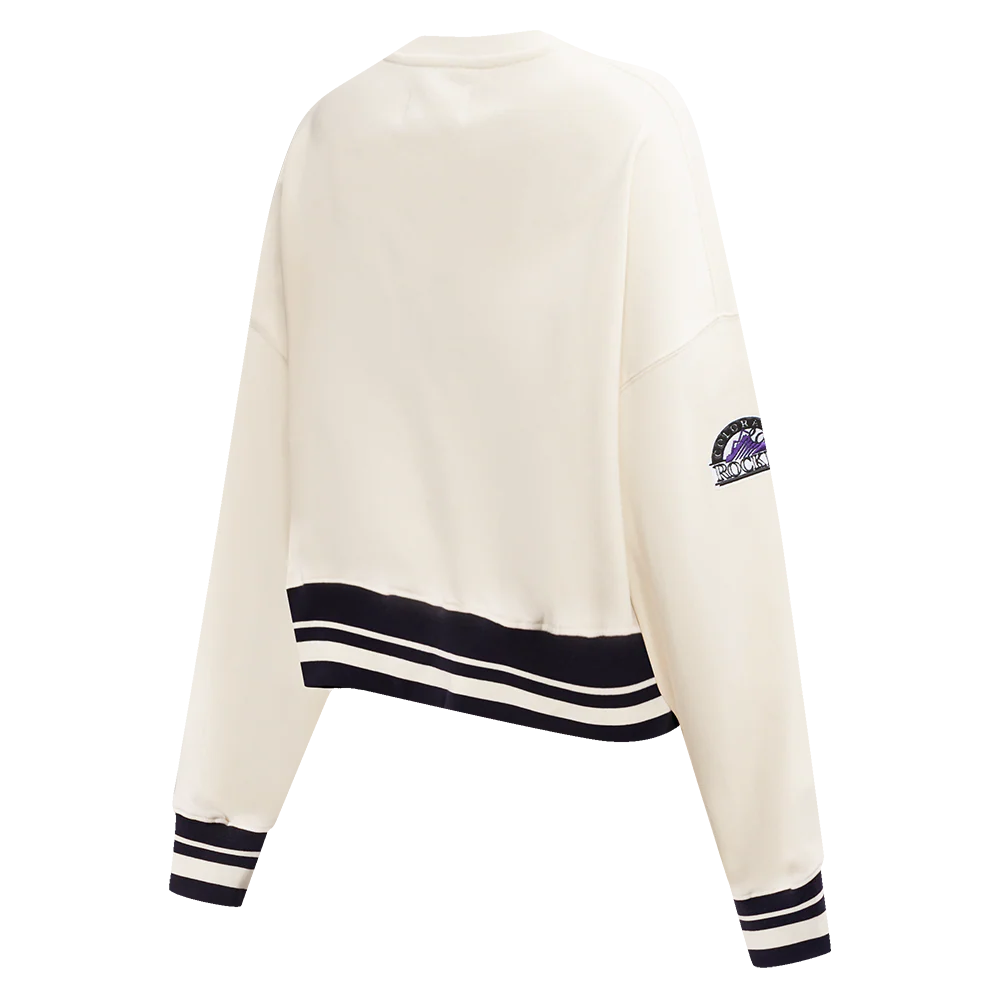 MLB COLORADO ROCKIES RETRO CLASSIC WOMEN'S RIB CREWNECK (EGGSHELL/ BLACK) - Image 4
