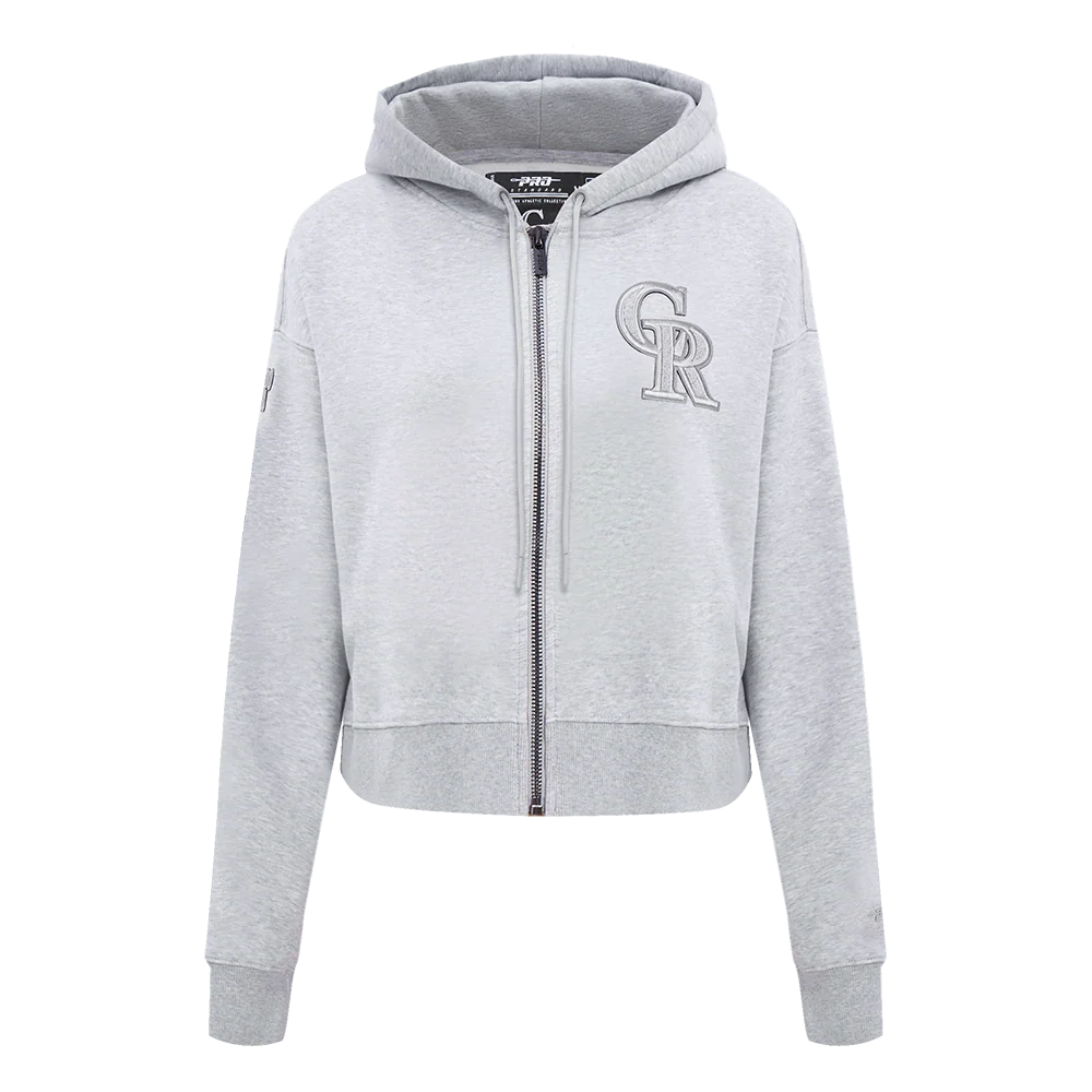 MLB COLORADO ROCKIES TRIPLE TONAL WOMEN'S DOUBLE KNIT FULL ZIP HOODIE (HEATHER GREY)