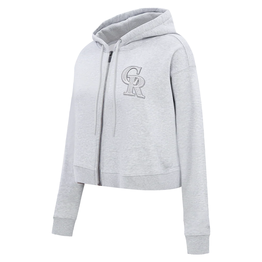 MLB COLORADO ROCKIES TRIPLE TONAL WOMEN'S DOUBLE KNIT FULL ZIP HOODIE (HEATHER GREY) - Image 2