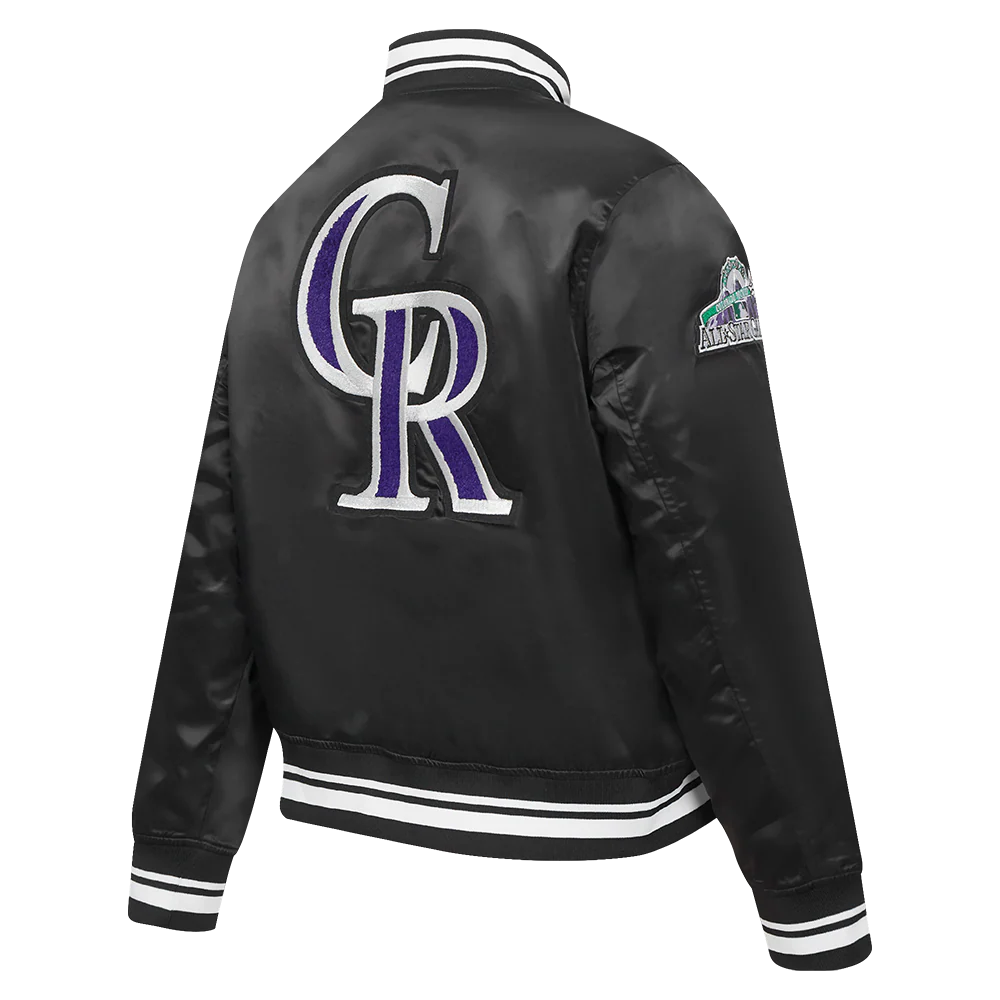 MLB COLORADO ROCKIES RETRO CLASSIC WOMEN'S RIB SATIN JACKET (BLACK) - Image 4