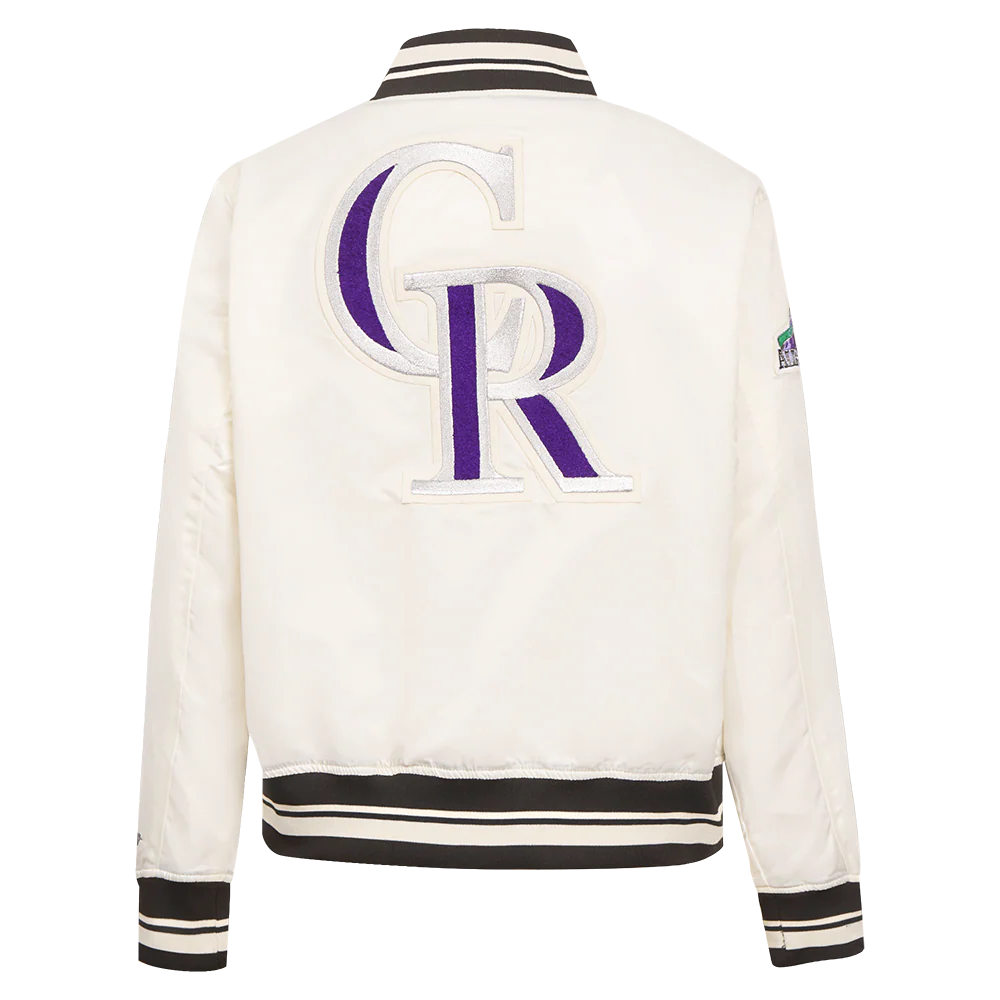 MLB COLORADO ROCKIES RETRO CLASSIC WOMEN'S RIB SATIN JACKET (EGGSHELL/ BLACK) - Image 3