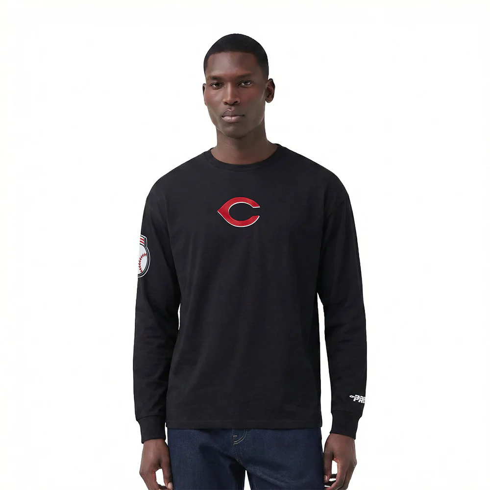 MLB CINCINNATI REDS LIVING LARGE MEN'S DROP SHOULDER LS TEE (BLACK)