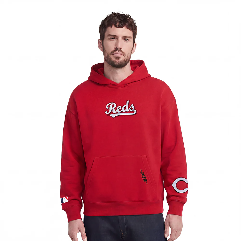 MLB CINCINNATI REDS WINGSPAN MEN'S DROP SHOULDER FLEECE PULLOVER HOODIE (RED) - Image 2