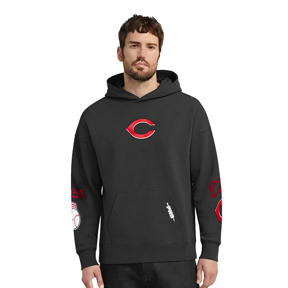 MLB CINCINNATI REDS LIVING LARGE MEN'S DROP SHOULDER FLC PO HOODIE (BLACK)