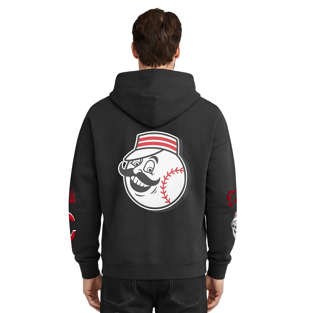 MLB CINCINNATI REDS LIVING LARGE MEN'S DROP SHOULDER FLC PO HOODIE (BLACK) - Image 2