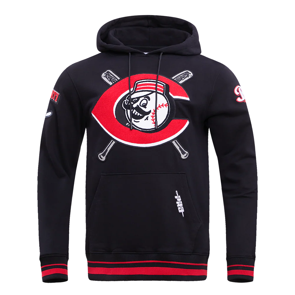 MLB CINCINNATI REDS MASHUP MEN'S RIB PULLOVER HOODIE (BLACK/RED/BLACK)