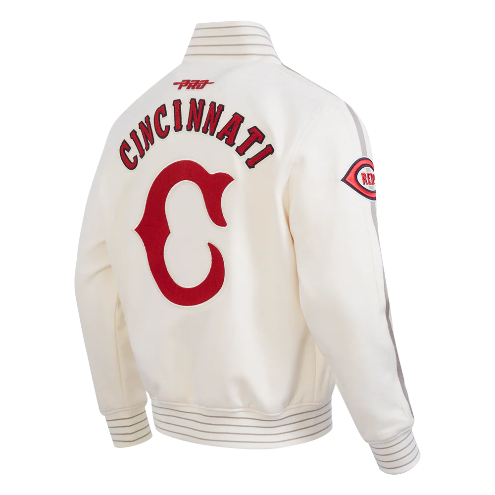MLB CINCINNATI REDS COOPERSTOWN LOGO PRO GAME DAY MEN'S DOUBLE KNIT JACKET (EGGSHELL/TAUPE/EGGSHELL) - Image 4