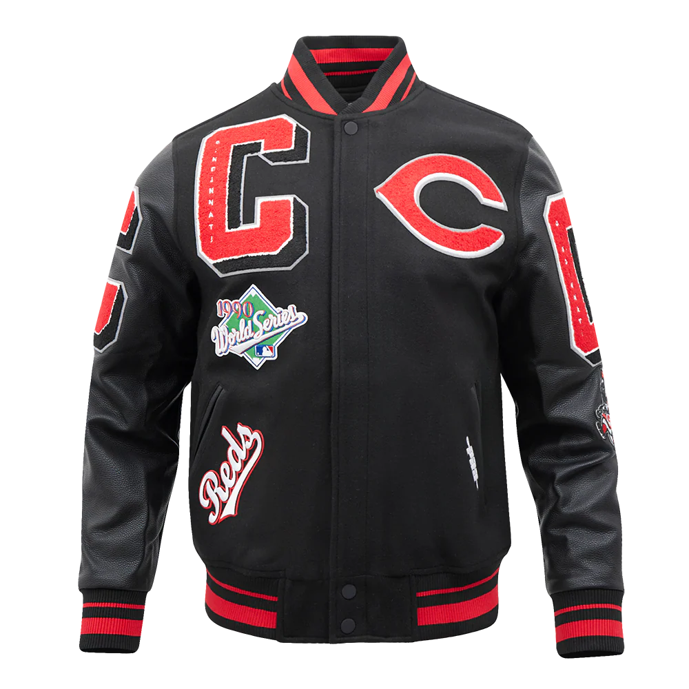 MLB CINCINNATI REDS MASHUP MEN'S RIB WOOL VARSITY JACKET (BLACK/RED/BLACK)