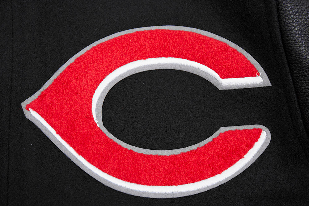 MLB CINCINNATI REDS MASHUP MEN'S RIB WOOL VARSITY JACKET (BLACK/RED/BLACK) - Image 6