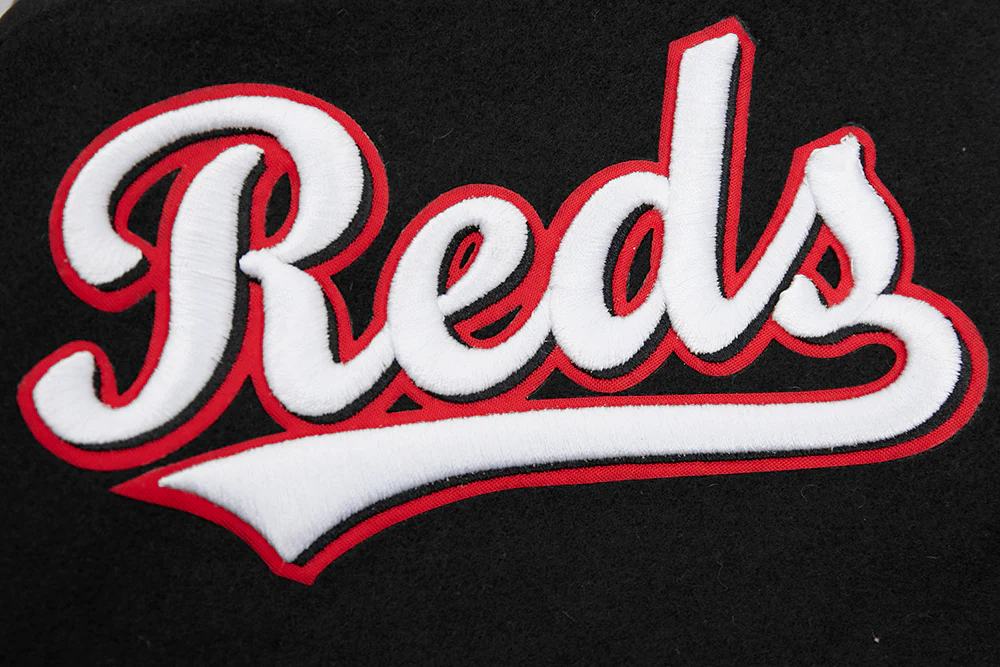 MLB CINCINNATI REDS MASHUP MEN'S RIB WOOL VARSITY JACKET (BLACK/RED/BLACK) - Image 7