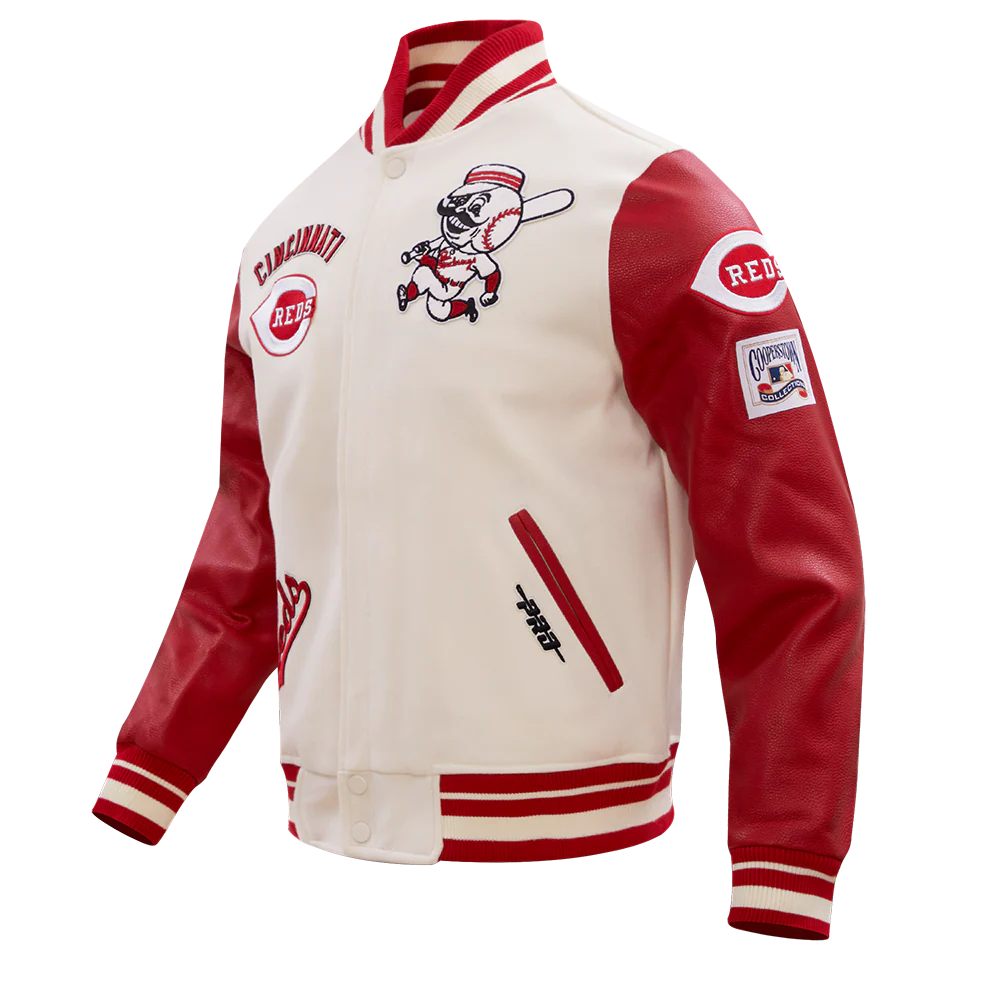 MLB CINCINNATI REDS RETRO CLASSIC MEN'S RIB WOOL VARSITY JACKET (EGGSHELL/ RED) - Image 2