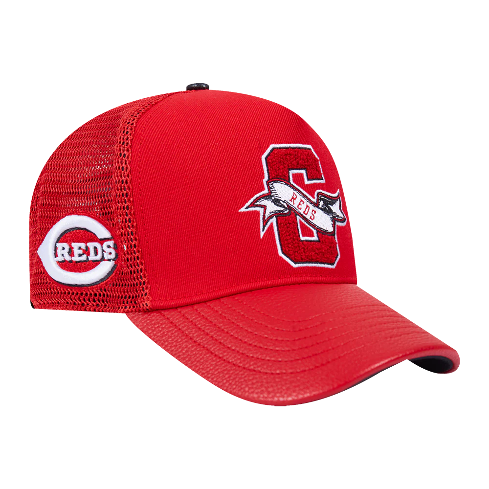 MLB CINCINNATI REDS TEAM PENNANTS MEN'S PINCH FRONT TRUCKER LEATHER (RED) - Image 5