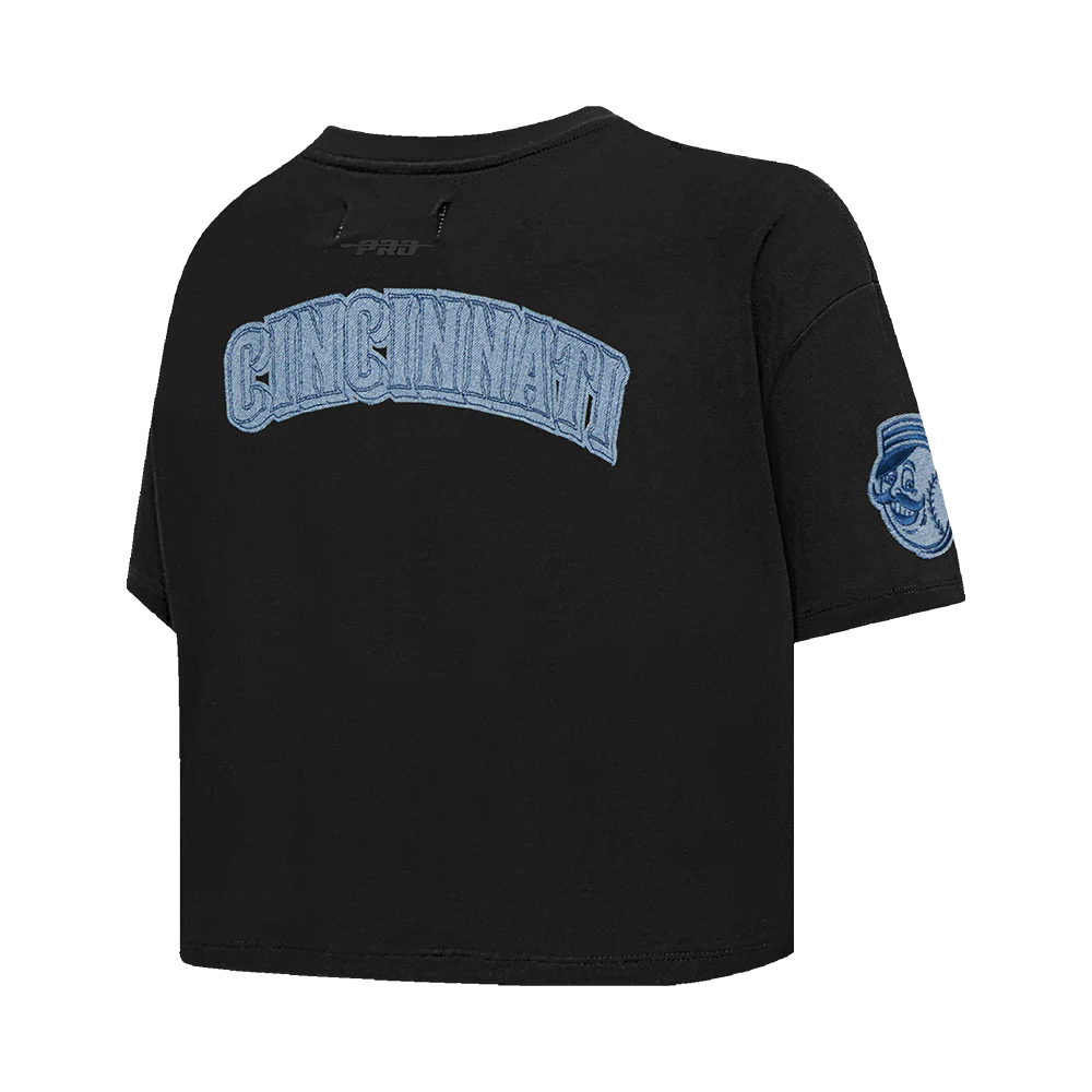 MLB CINCINNATI REDS VARSITY BLUES WOMEN'S BOXY TOP (BLACK) - Image 4
