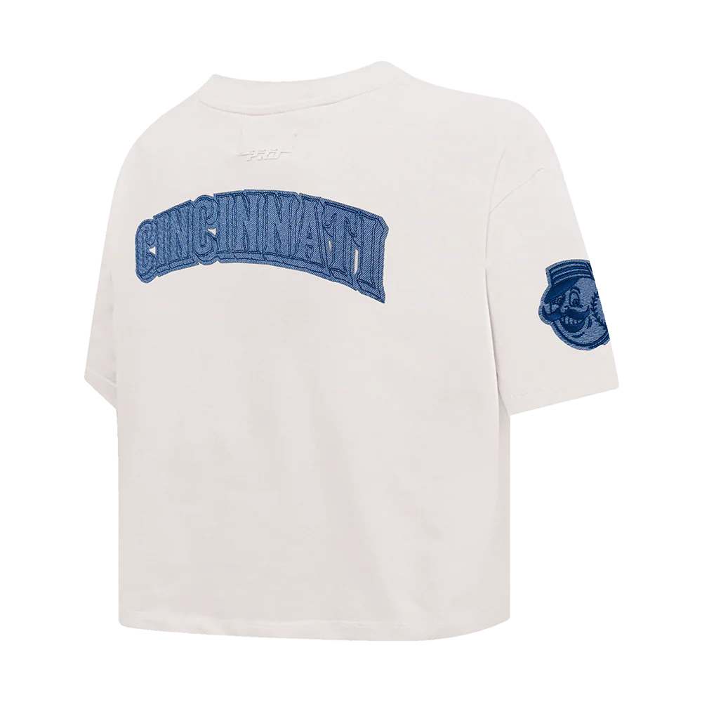 MLB CINCINNATI REDS VARSITY BLUES WOMEN'S BOXY TOP (LINEN) - Image 4