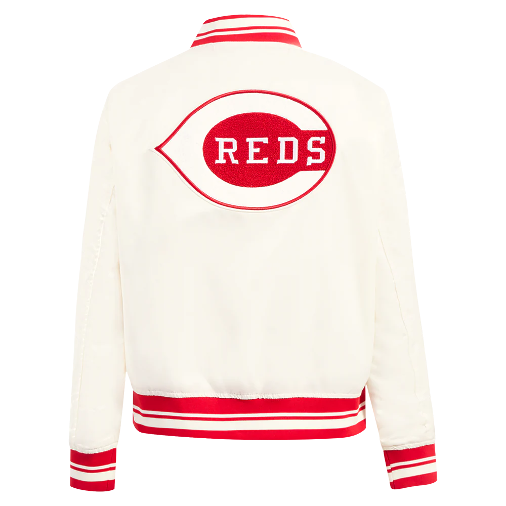 MLB CINCINNATI REDS RETRO CLASSIC WOMEN'S RIB SATIN JACKET (EGGSHELL/ RED) - Image 4