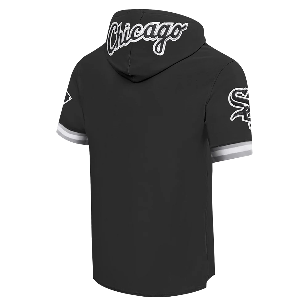 MLB CHICAGO WHITE SOX CLASSIC CHENILLE MEN'S DOUBLE KNIT SHORT SLEEVE PULLOVER HOODIE (BLACK/GRAY) - Image 4
