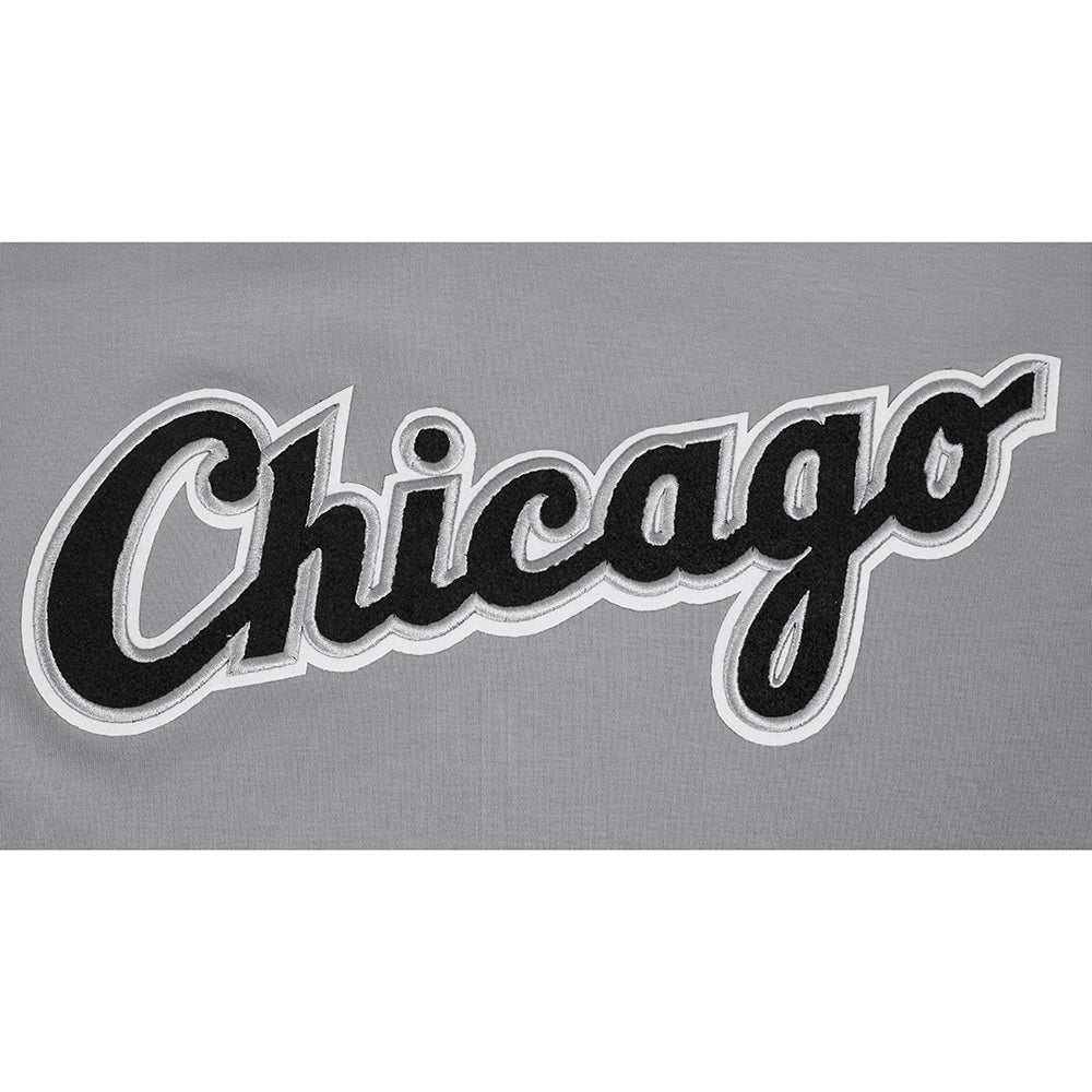 MLB CHICAGO WHITE SOX CLASSIC CHENILLE MEN'S DOUBLE KNIT SHORT SLEEVE PULLOVER HOODIE (GRAY) - Image 5