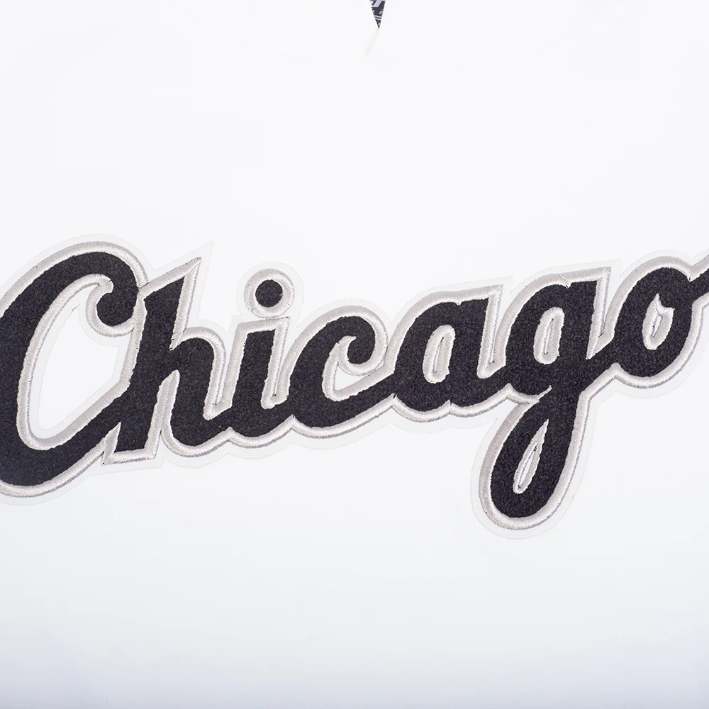 MLB CHICAGO WHITE SOX CLASSIC CHENILLE MEN'S DOUBLE KNIT SHORT SLEEVE PULLOVER HOODIE (WHITE/BLACK) - Image 5
