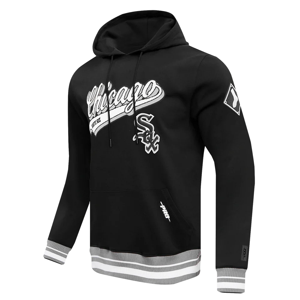 MLB CHICAGO WHITE SOX SCRIPT TAIL MEN'S RIB FLEECE PULLOVER HOODIE (BLACK/GRAY) - Image 2
