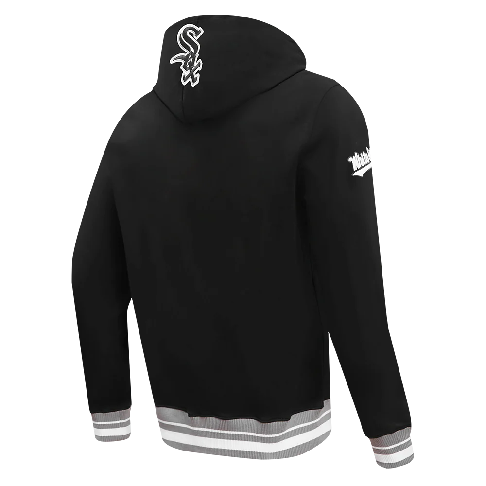 MLB CHICAGO WHITE SOX SCRIPT TAIL MEN'S RIB FLEECE PULLOVER HOODIE (BLACK/GRAY) - Image 3