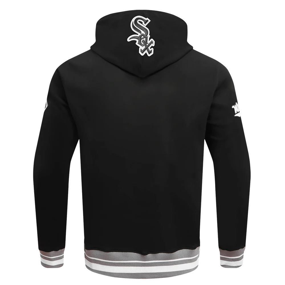 MLB CHICAGO WHITE SOX SCRIPT TAIL MEN'S RIB FLEECE PULLOVER HOODIE (BLACK/GRAY) - Image 4