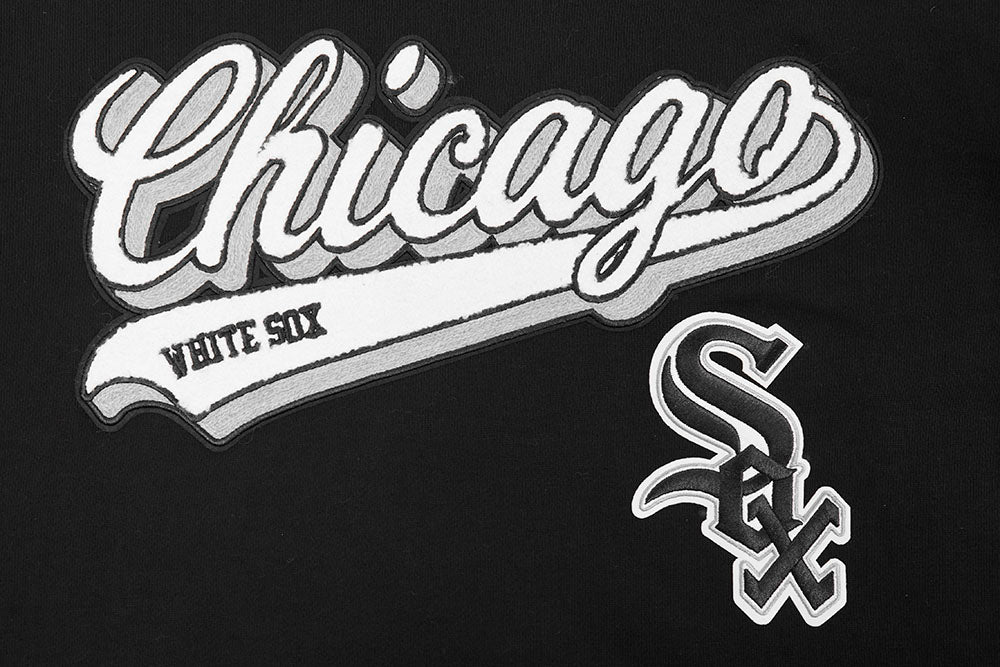 MLB CHICAGO WHITE SOX SCRIPT TAIL MEN'S RIB FLEECE PULLOVER HOODIE (BLACK/GRAY) - Image 5