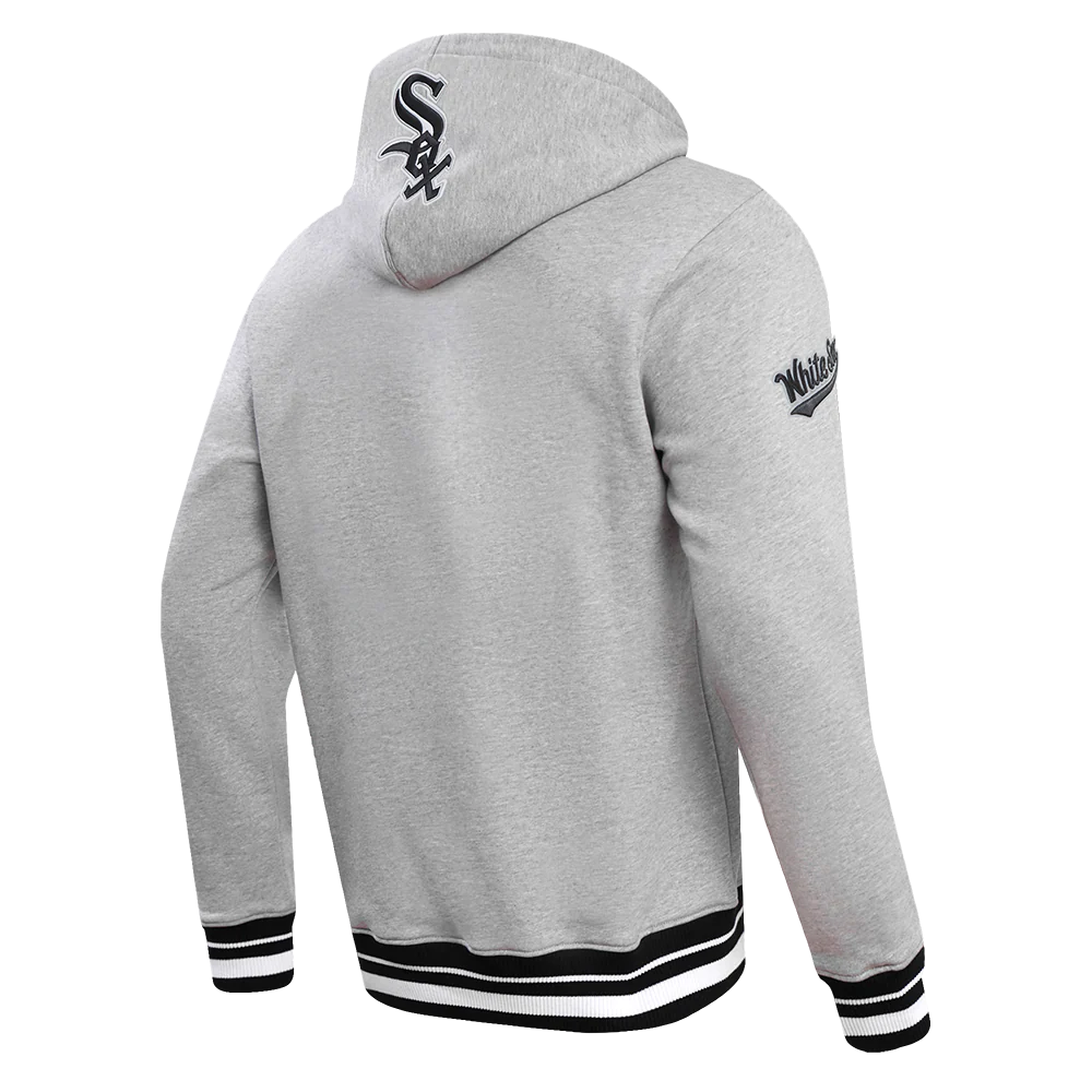 MLB CHICAGO WHITE SOX SCRIPT TAIL MEN'S RIB FLEECE PULLOVER HOODIE (HEATHER GRAY/BLACK) - Image 4