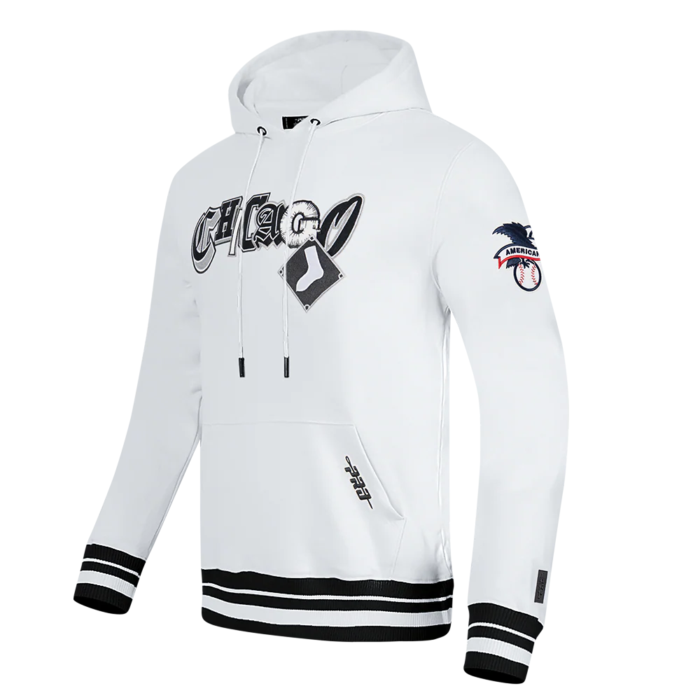 MLB CHICAGO WHITE SOX CITY RANSOM MEN'S RIB FLEECE PULLOVER HOODIE (WHITE/BLACK) - Image 3